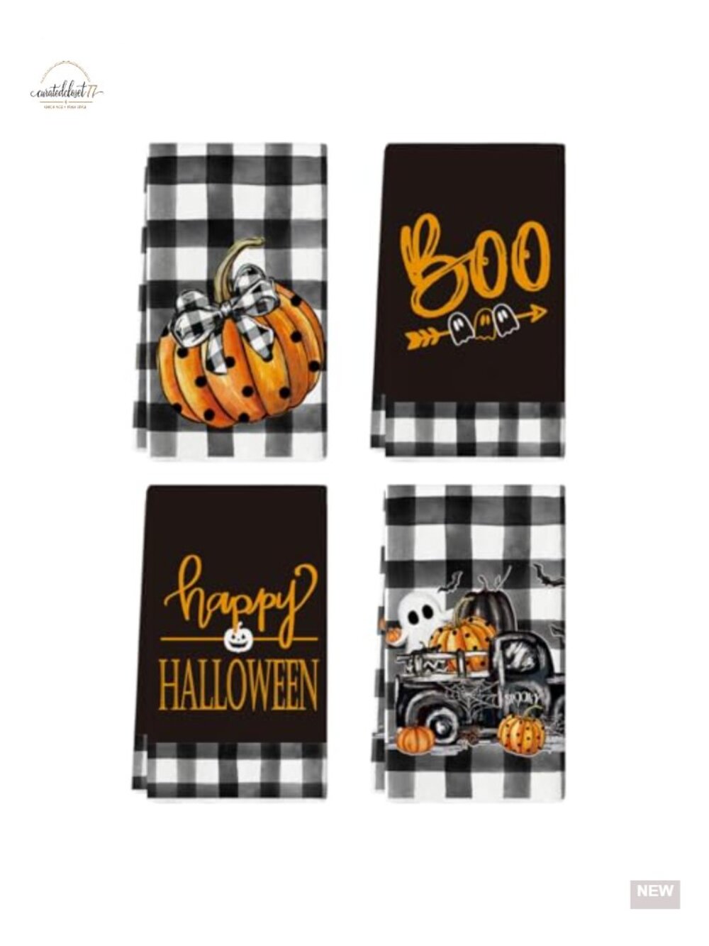 Halloween Kitchen Towels Set of 4 18x26 Cotton Dish Towels Absorbent